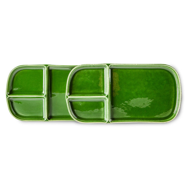 Set 2 platouri pentru aperitive verzi din ceramica 14x27 cm Emeralds HK Living