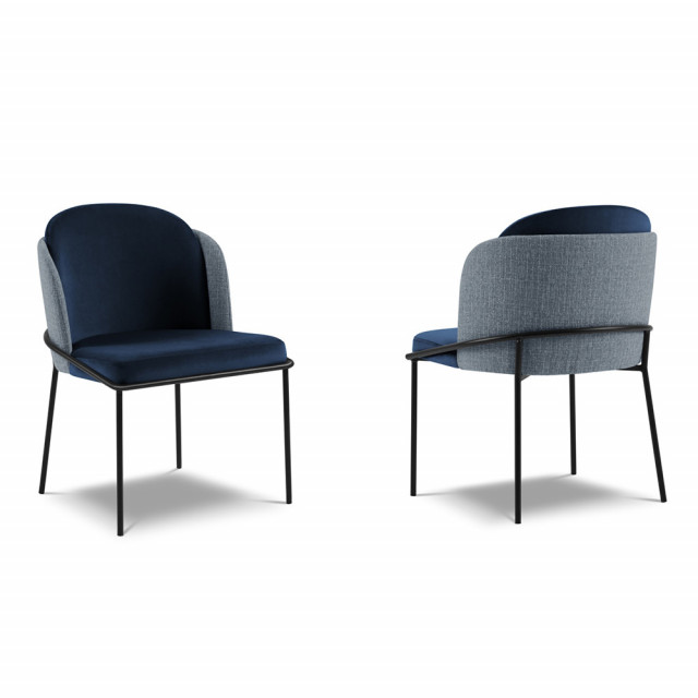 Set 2 scaune dining albastre/albastru royal din catifea si textil Limmen Besolux