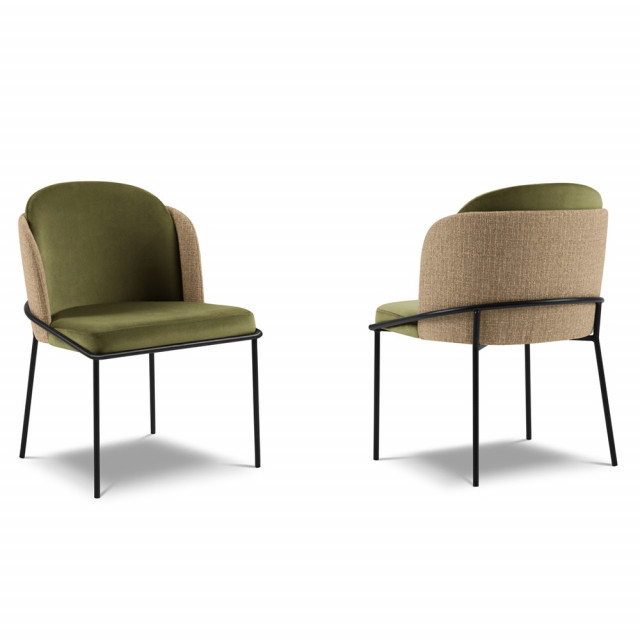 Set 2 scaune dining verzi/bej inchis din catifea si textil Limmen Besolux