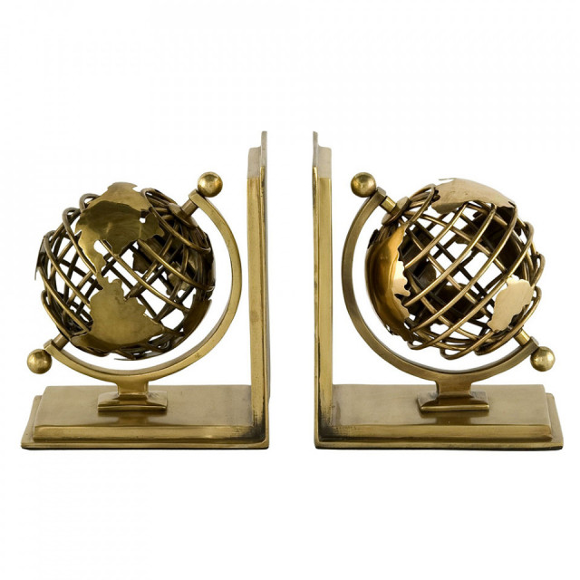Set 2 suporturi pentru carti aurii din inox si aluminiu Globe Eichholtz
