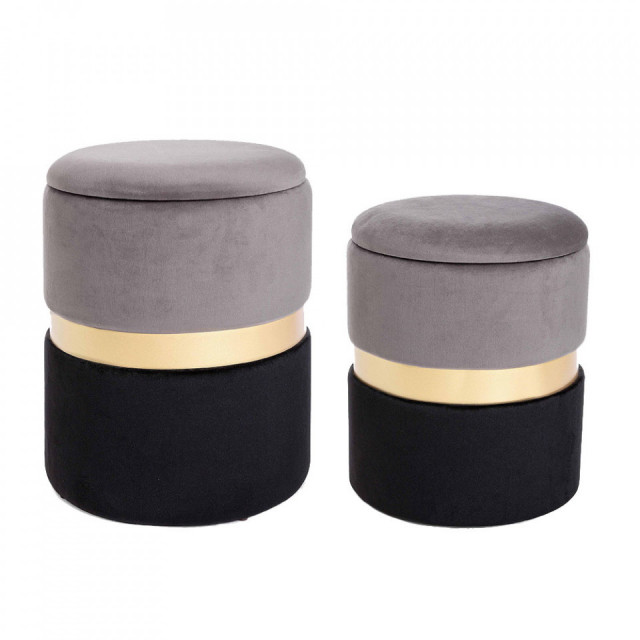 Set 2 taburete rotunde multicolore din catifea Polina Gray Bizzotto