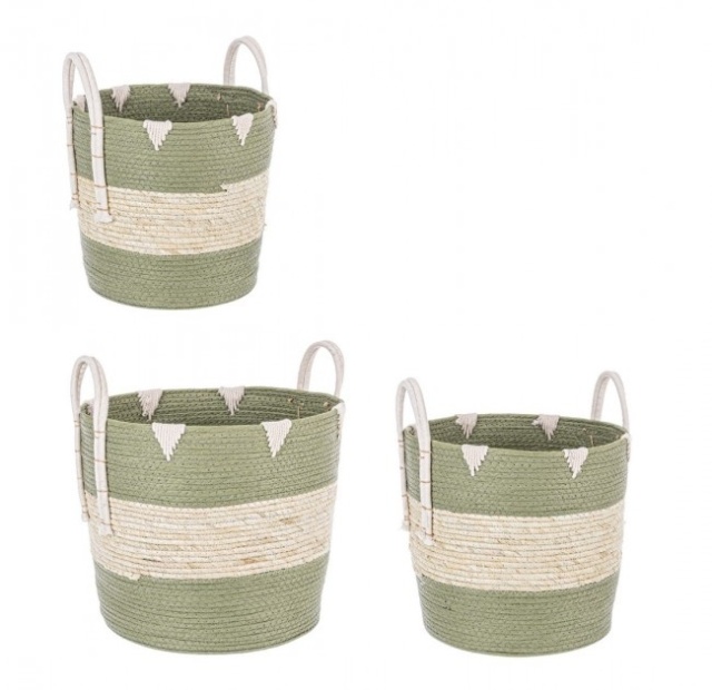 Set 3 cosuri verde/crem din fibre naturale Thelma Bizzotto