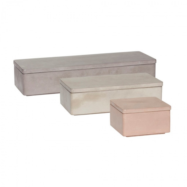 Set 3 cutii cu capac din ciment Deeanna Hubsch