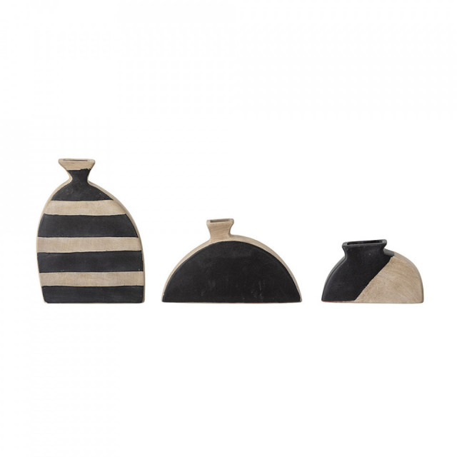 Set 3 vaze decorative negre din ceramica Nezha Bloomingville