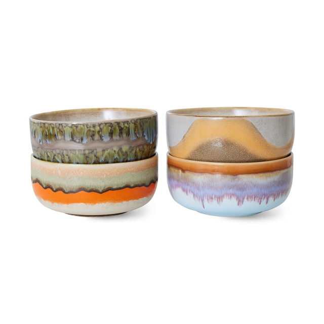 Set 4 boluri multicolore din ceramica 400 ml 70s Reef HKliving