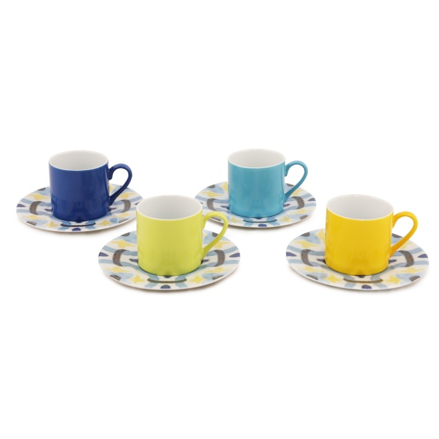 Set 4 cesti cu farfurioara multicolore din ceramica 6 cm Mot The Home Collection