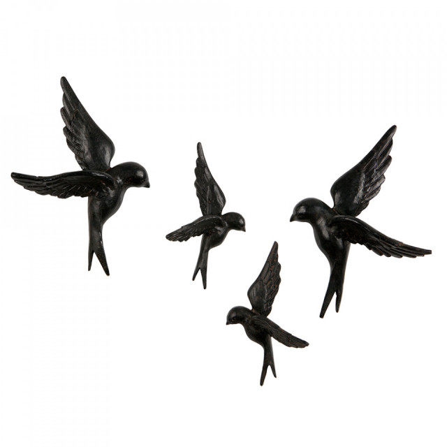 Set 4 decoratiuni negre din fibre naturale Birds Woood