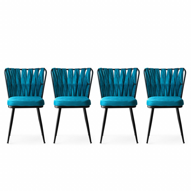 Set 4 scaune dining albastre/negre din catifea Kusakli The Home Collection