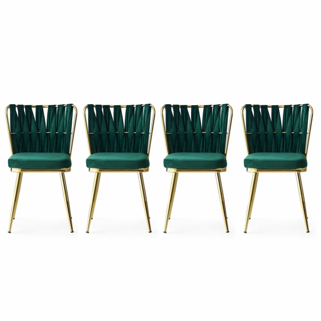 Set 4 scaune dining verzi/aurii din catifea Kusakli The Home Collection