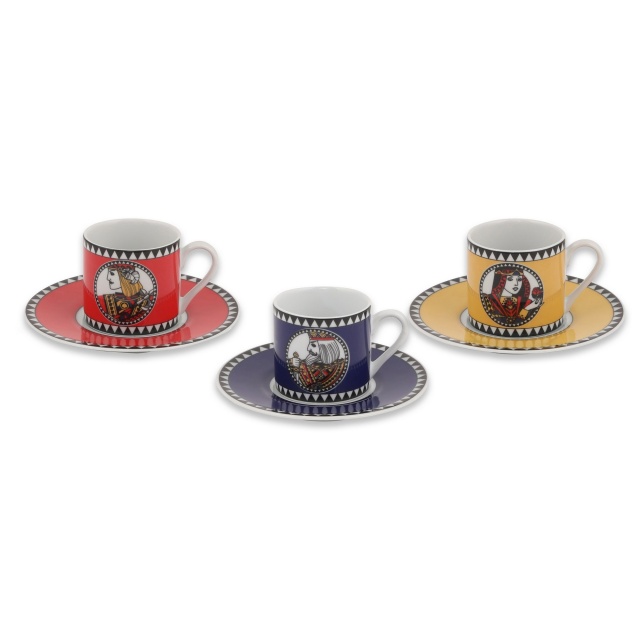 Set 6 cesti cu farfurioara multicolore din ceramica 100 ml Cards The Home Collection