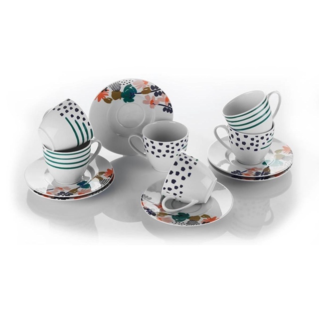 Set 6 cesti cu farfurioara multicolore din ceramica 180 ml Uha The Home Collection