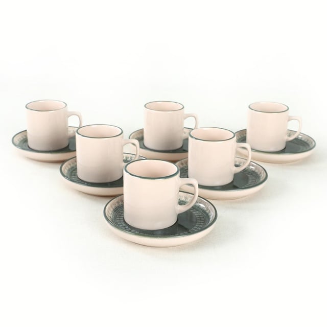 Set 6 cesti cu farfurioare crem/verzi din ceramica 100 ml Jolly The Home Collection