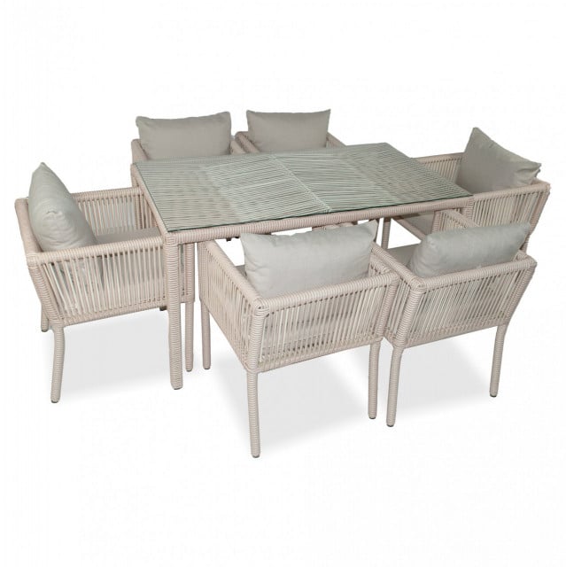 Set 6 fotolii si masa dining maro deschis din metal Vera 150 The Home Collection