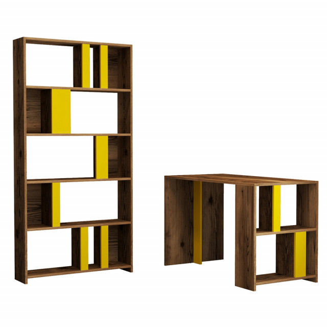 Set birou cu etajera maro/galben din lemn Lima The Home Collection