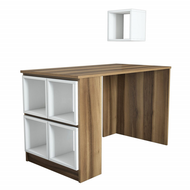 Set birou cu raft maro/alb din lemn Box The Home Collection