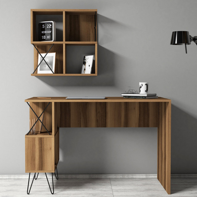 Set birou cu raft maro/negru din lemn Extra 2 The Home Collection