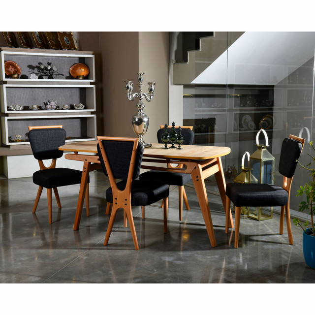 Set masa dining cu 4 scaune maro/gri antracit din lemn Palace The Home Collection