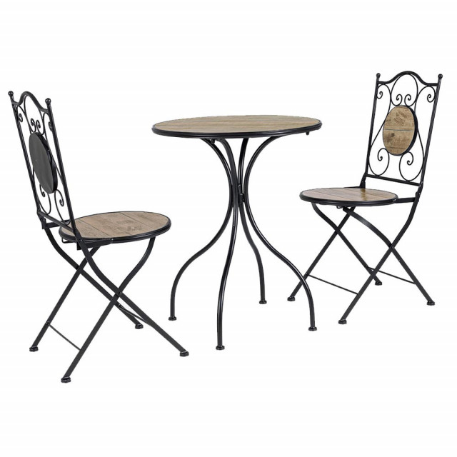 Set masa si 2 scaune exterior dining maro/negru din ceramica si otel Kansas Bizzotto