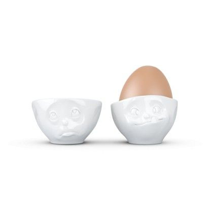 Suport din portelan pentru oua - set de 2 bucati alb "happy/Oh please" Tassen