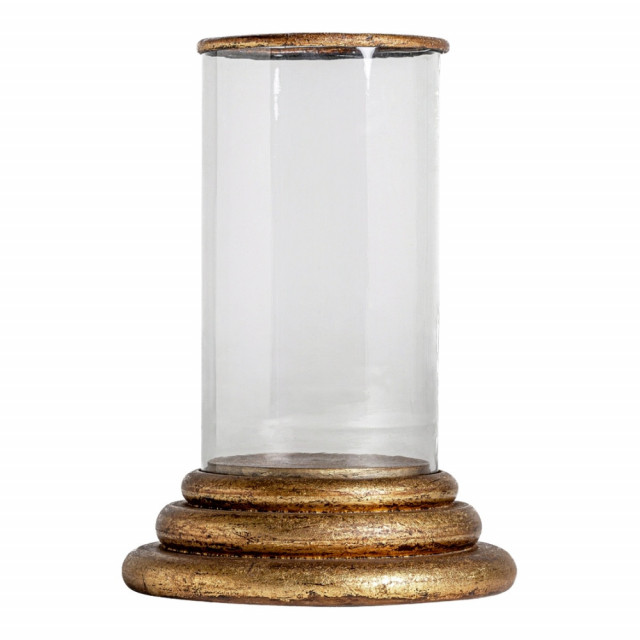 Suport lumanare auriu din sticla si lemn de mango 41 cm Athena Vical Home