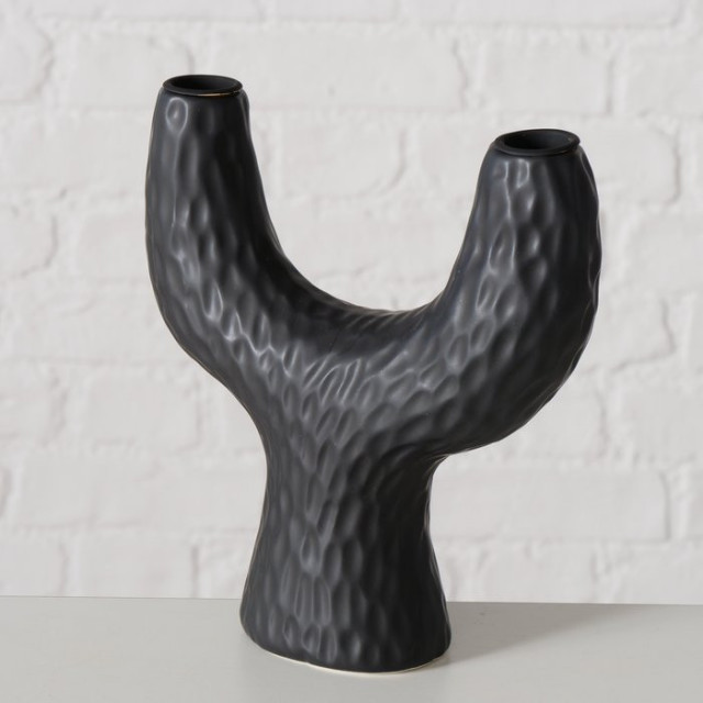 Suport lumanari negru din ceramica 21 cm Shary Boltze