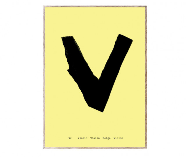 Tablou cu rama din lemn de stejar 30x40 cm V-Alphabet Spaghetti Letter Paper Collective
