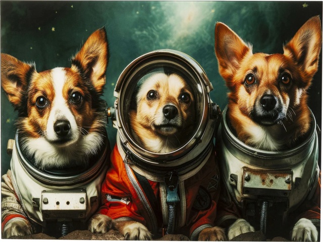 Tablou multicolor din sticla 60x80 cm Astronauts Dogs Kare