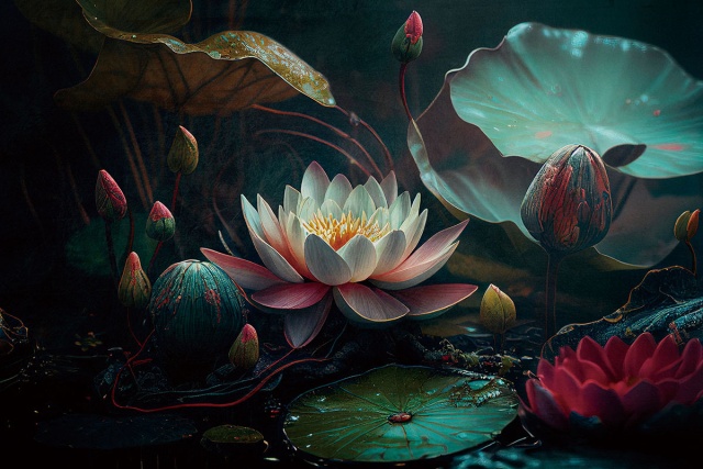 Tablou multicolor din sticla 80x120 cm Water Lily Ter Halle