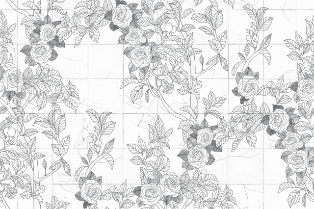Tapet alb/negru din hartie cu fibre de nailon Rose Tiles Rebel Walls