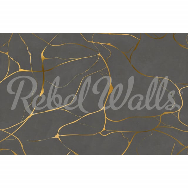 Tapet auriu/gri din hartie Gold Swirl Cement Rebel Walls