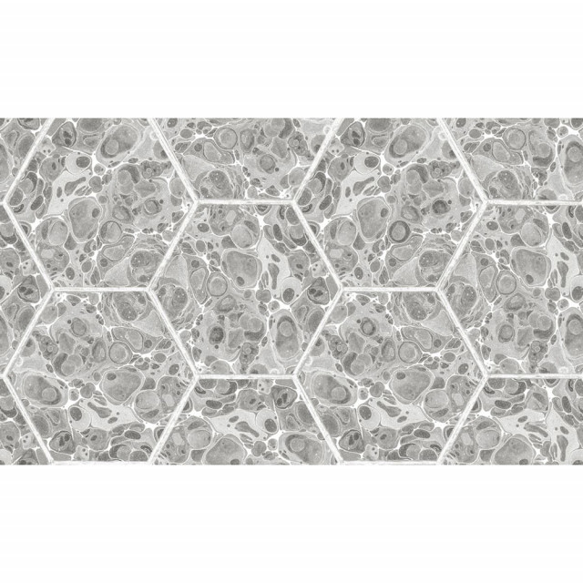 Tapet gri din hartie cu fibre de nailon Marbled Hexagon Tiles Rebel Walls