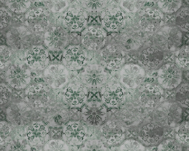 Tapet verde salvie din hartie cu fibre de nailon Oriental Tiles Rebel Walls