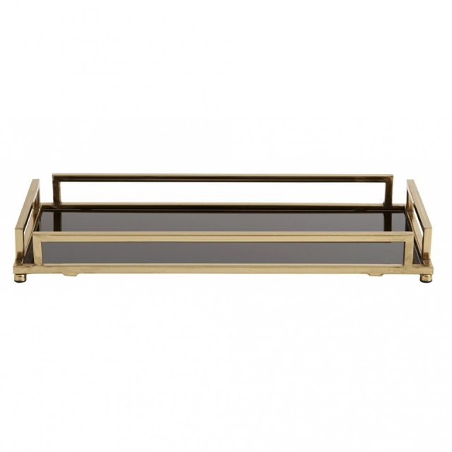 Tava din sticla neagra si metal auriu 50x26 cm Gold Nordal