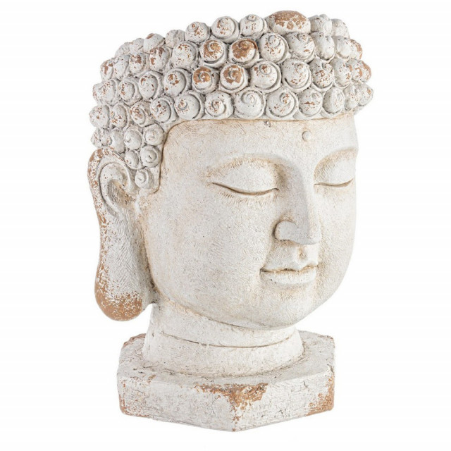 Vaza decorativa pentru exterior crem/maro din piatra 50 cm Buddha Head Bizzotto
