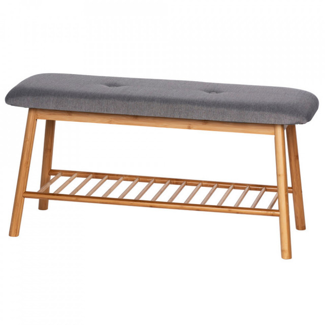 Bancheta cu suport incaltaminte maro/gri din bambus 90 cm Bahari Wenko