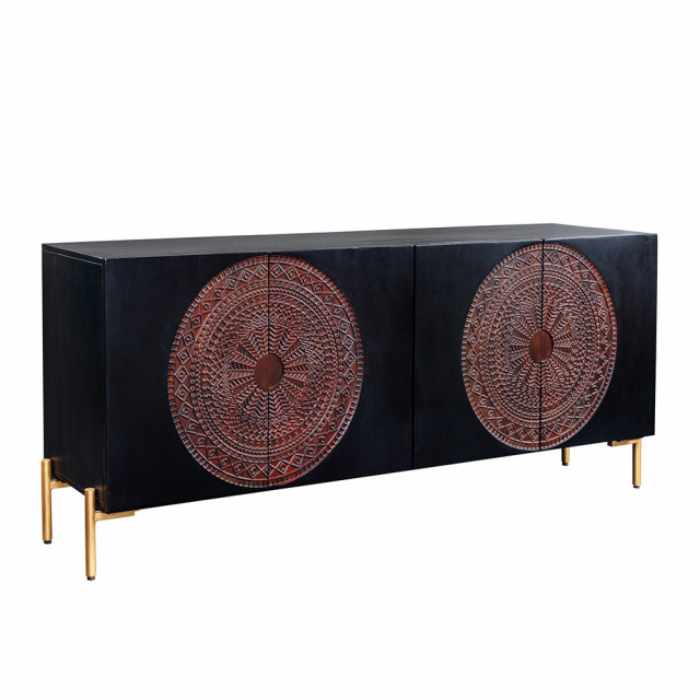 Bufet inferior negru/auriu din lemn 177 cm Mandala The Home Collection