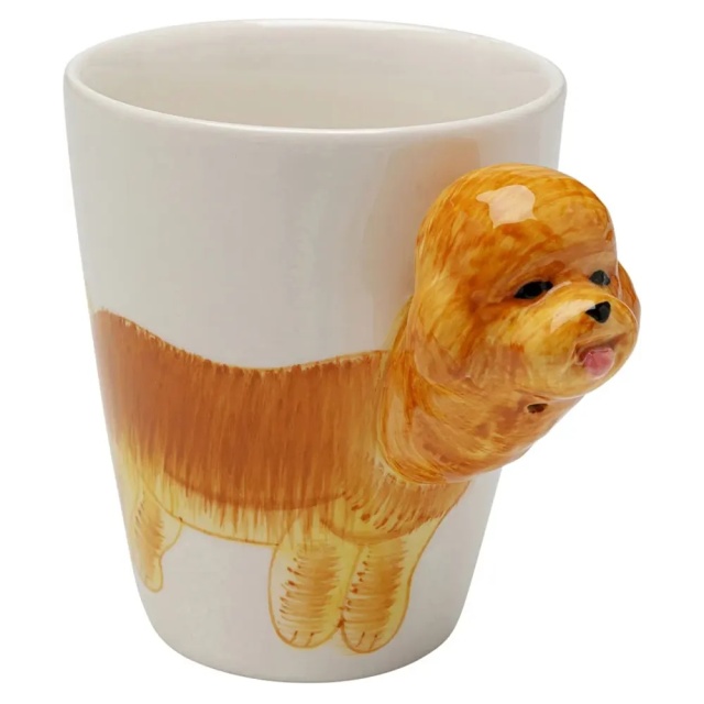 Cana alba/portocalie din ceramica 390 ml Funny Poodle Kare