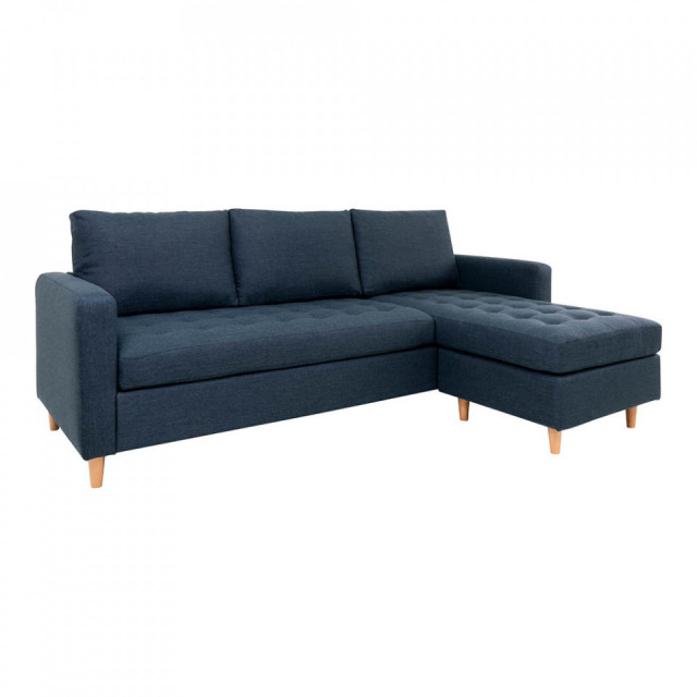 Canapea cu colt albastra din poliester si lemn de fag 219 cm Firenze Right House Nordic