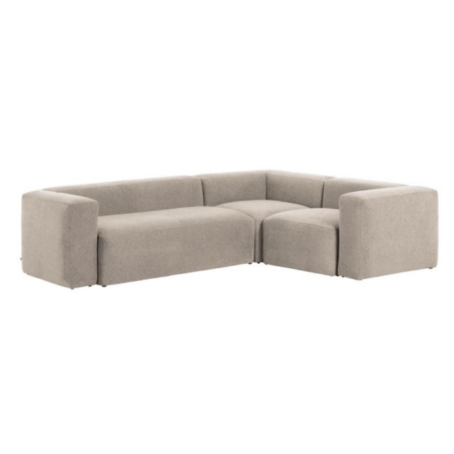 Canapea cu colt bej din lemn de pin si material textil pentru 3 persoane Blok Kave Home