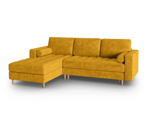 Canapea cu colt extensibila galben din textil si lemn 5 persoane Gobi Besolux