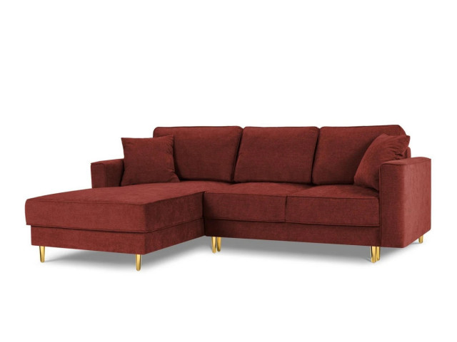 Canapea cu colt extensibila rosie/auriu din textil si lemn de pin pentru 4 persoane Left Dunas Besolux