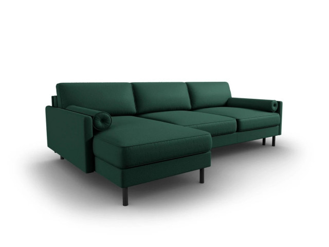 Canapea cu colt extensibila verde din textil si lemn de pin pentru 5 persoane Scott Besolux