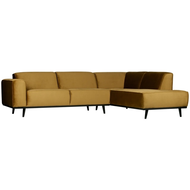 Canapea cu colt galben miere din catifea 274 cm Statement Right BePureHome