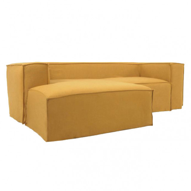 Canapea cu colt galben mustar din material textil pentru 2 persoane Blok Left Kave Home