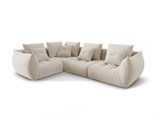 Canapea cu colt modulara ecru din catifea pentru 3 persoane Bloom Left Besolux