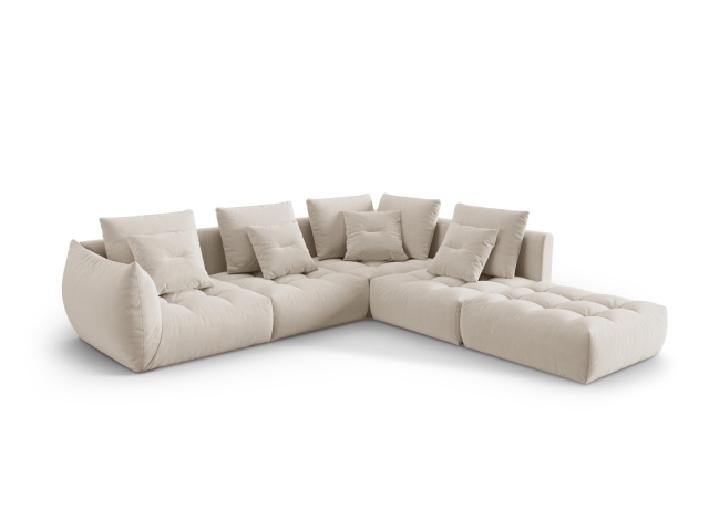 Canapea cu colt modulara ecru din catifea pentru 4 persoane Bloom Right Besolux