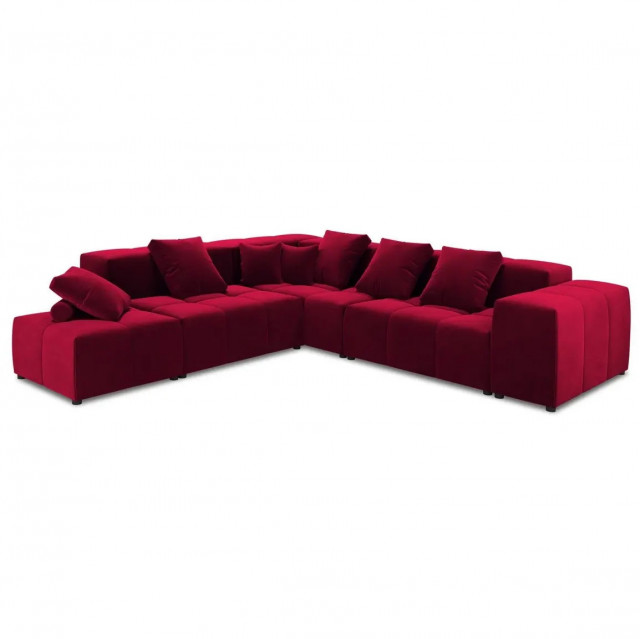 Canapea cu colt rosie din catifea si lemn de pin pentru 7 persoane Margo Besolux