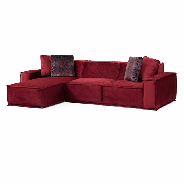 Canapea cu colt rosu burgund din textil pentru 4 persoane Lego 8 Left The Home Collection