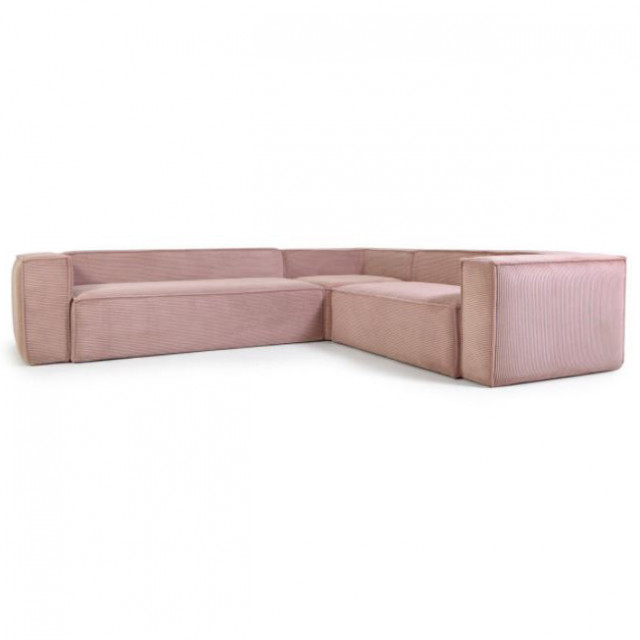 Canapea cu colt roz din lemn si material textil pentru 5 persoane Blok Corduroy Kave Home
