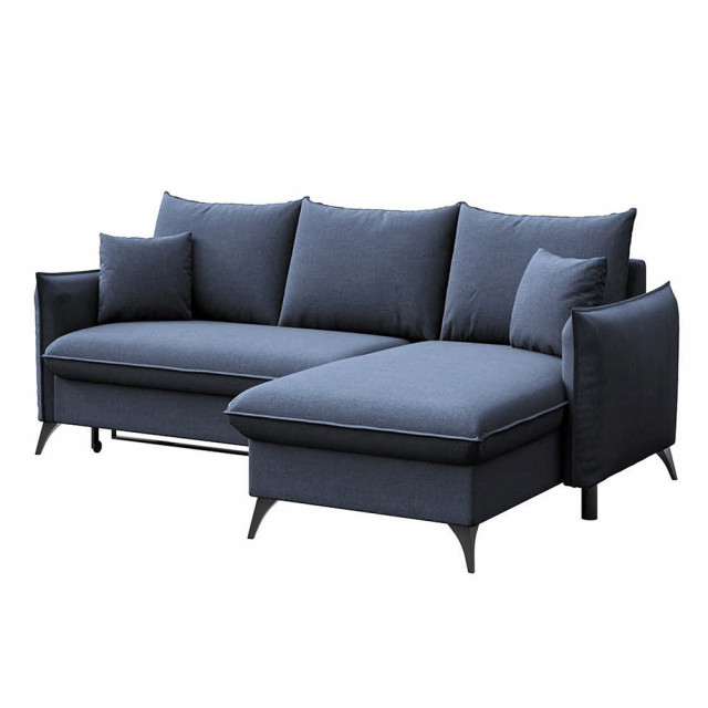 Canapea extensibila cu colt albastra din textil pentru 4 persoane Lilo Right Mesonica